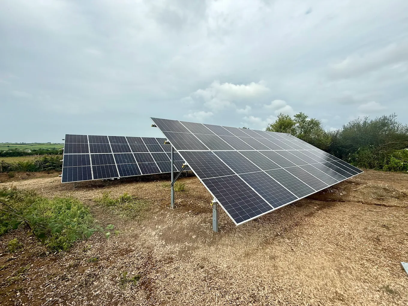 Large ground-mount solar PV array installed at a Trelech, Carmarthenshire smallholding
